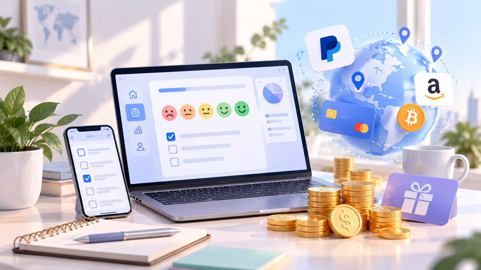 Online surveys, remote earnings and international payment options
